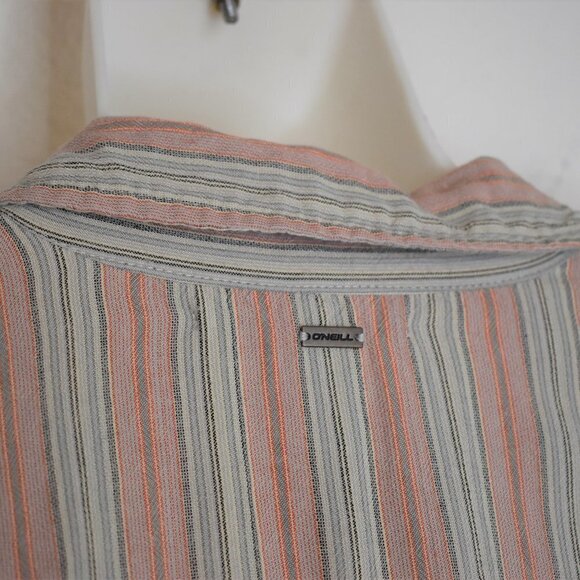 Oneill Sz S Davis Woven Long Sleeve Button Down Top Blouse Striped Boho Beachy - Picture 9 of 16